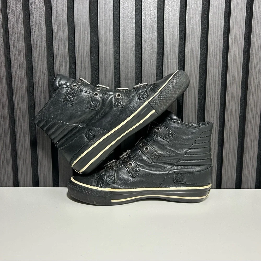 Ash black leather buckle zipper high top - Picture 5 of 8